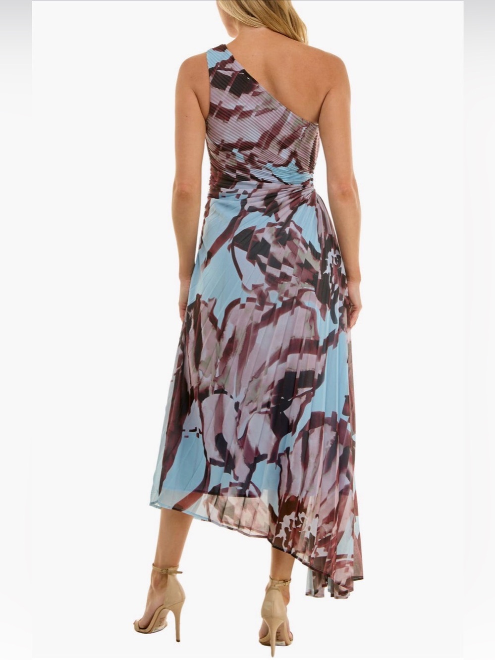Socialite XS Floral Pleated One Shoulder Cutout Asymmetrical Midi Dress - Picture 2 of 6